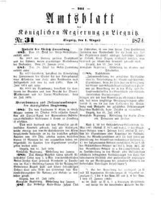 Amts-Blatt der Preußischen Regierung zu Liegnitz Samstag 1. August 1874