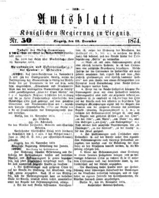 Amts-Blatt der Preußischen Regierung zu Liegnitz Samstag 12. Dezember 1874