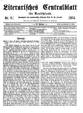 Literarisches Zentralblatt für Deutschland Samstag 28. Februar 1874