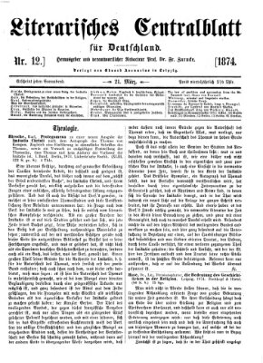 Literarisches Zentralblatt für Deutschland Samstag 21. März 1874
