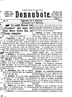Deggendorfer Donaubote Freitag 4. September 1874