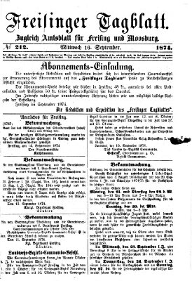Freisinger Tagblatt (Freisinger Wochenblatt) Mittwoch 16. September 1874