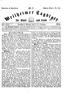 Weilheimer Tagblatt für Stadt und Land Sonntag 8. Februar 1874