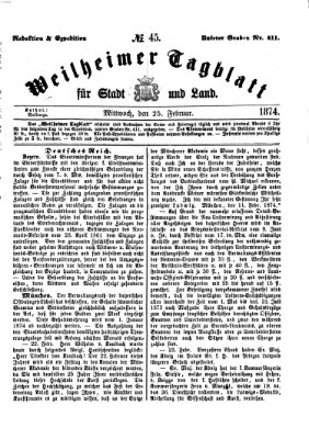 Weilheimer Tagblatt für Stadt und Land Mittwoch 25. Februar 1874
