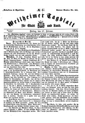 Weilheimer Tagblatt für Stadt und Land Freitag 27. Februar 1874