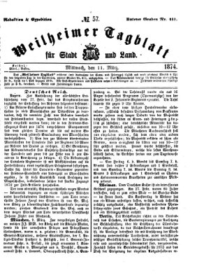 Weilheimer Tagblatt für Stadt und Land Mittwoch 11. März 1874