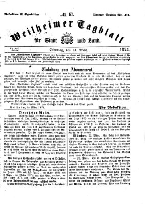 Weilheimer Tagblatt für Stadt und Land Dienstag 24. März 1874