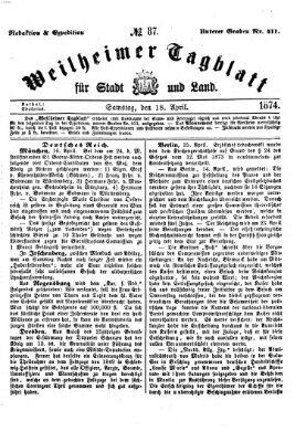 Weilheimer Tagblatt für Stadt und Land Samstag 18. April 1874