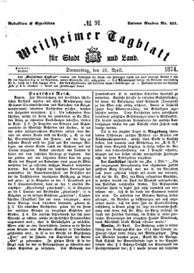 Weilheimer Tagblatt für Stadt und Land Donnerstag 23. April 1874
