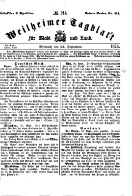 Weilheimer Tagblatt für Stadt und Land Mittwoch 23. September 1874