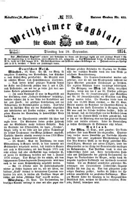 Weilheimer Tagblatt für Stadt und Land Dienstag 29. September 1874