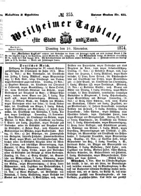 Weilheimer Tagblatt für Stadt und Land Dienstag 10. November 1874