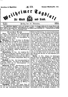 Weilheimer Tagblatt für Stadt und Land Freitag 27. November 1874