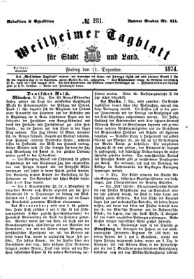 Weilheimer Tagblatt für Stadt und Land Freitag 11. Dezember 1874