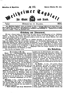 Weilheimer Tagblatt für Stadt und Land Mittwoch 16. Dezember 1874