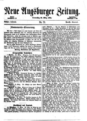 Neue Augsburger Zeitung Donnerstag 26. März 1874