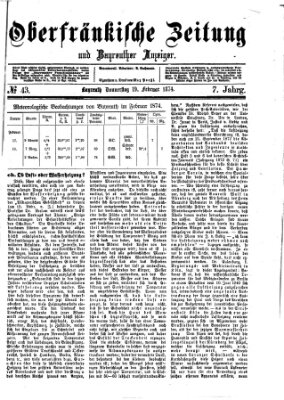 Oberfränkische Zeitung und Bayreuther Anzeiger (Bayreuther Anzeiger) Donnerstag 19. Februar 1874