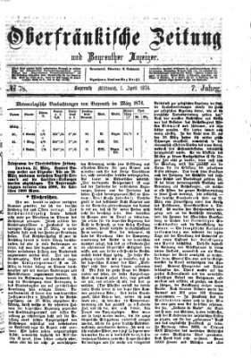 Oberfränkische Zeitung und Bayreuther Anzeiger (Bayreuther Anzeiger) Mittwoch 1. April 1874