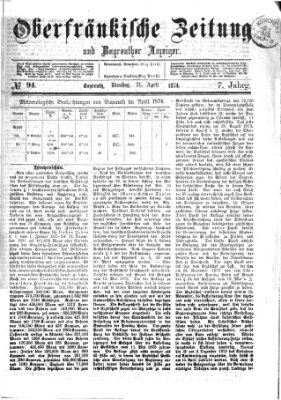 Oberfränkische Zeitung und Bayreuther Anzeiger (Bayreuther Anzeiger) Dienstag 21. April 1874