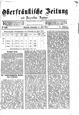 Oberfränkische Zeitung und Bayreuther Anzeiger (Bayreuther Anzeiger) Donnerstag 25. Juni 1874