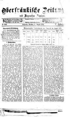 Oberfränkische Zeitung und Bayreuther Anzeiger (Bayreuther Anzeiger) Dienstag 4. August 1874