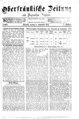 Oberfränkische Zeitung und Bayreuther Anzeiger (Bayreuther Anzeiger) Freitag 11. September 1874