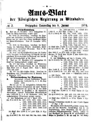 Amtsblatt der Regierung in Wiesbaden (Herzoglich-nassauisches allgemeines Intelligenzblatt) Donnerstag 8. Januar 1874