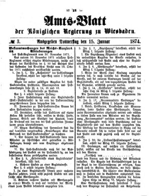 Amtsblatt der Regierung in Wiesbaden (Herzoglich-nassauisches allgemeines Intelligenzblatt) Donnerstag 15. Januar 1874