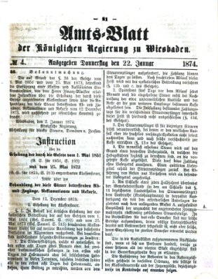 Amtsblatt der Regierung in Wiesbaden (Herzoglich-nassauisches allgemeines Intelligenzblatt) Donnerstag 22. Januar 1874