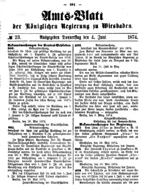 Amtsblatt der Regierung in Wiesbaden (Herzoglich-nassauisches allgemeines Intelligenzblatt) Donnerstag 4. Juni 1874