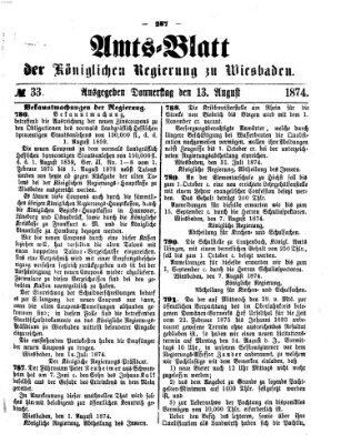 Amtsblatt der Regierung in Wiesbaden (Herzoglich-nassauisches allgemeines Intelligenzblatt) Donnerstag 13. August 1874