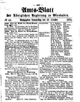 Amtsblatt der Regierung in Wiesbaden (Herzoglich-nassauisches allgemeines Intelligenzblatt) Donnerstag 29. Oktober 1874