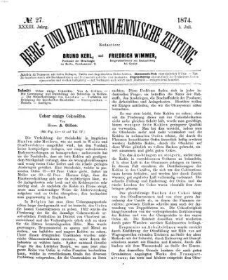 Berg- und hüttenmännische Zeitung Freitag 3. Juli 1874