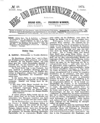 Berg- und hüttenmännische Zeitung Freitag 2. Oktober 1874