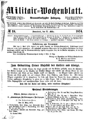 Militär-Wochenblatt Samstag 21. März 1874