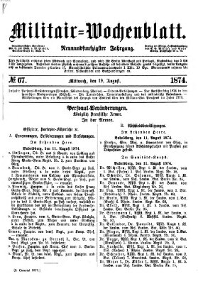 Militär-Wochenblatt Mittwoch 19. August 1874