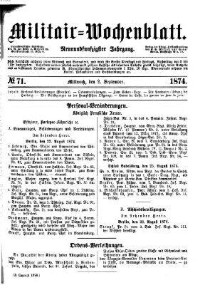 Militär-Wochenblatt Mittwoch 2. September 1874