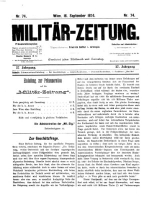 Militär-Zeitung Mittwoch 16. September 1874