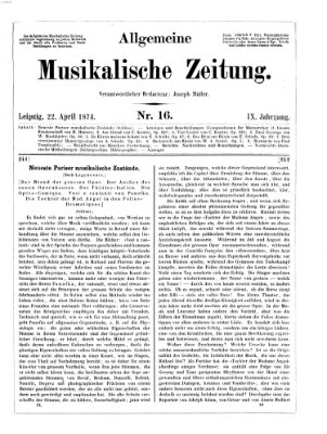 Allgemeine musikalische Zeitung Mittwoch 22. April 1874