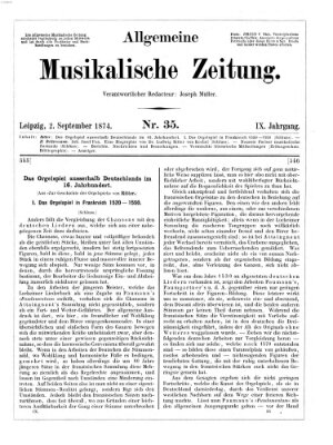 Allgemeine musikalische Zeitung Mittwoch 2. September 1874