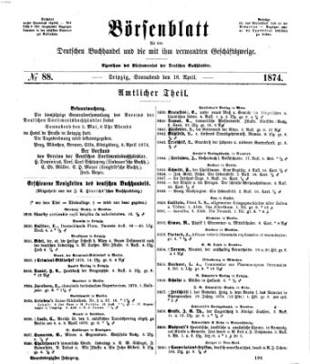 Börsenblatt für den deutschen Buchhandel Samstag 18. April 1874