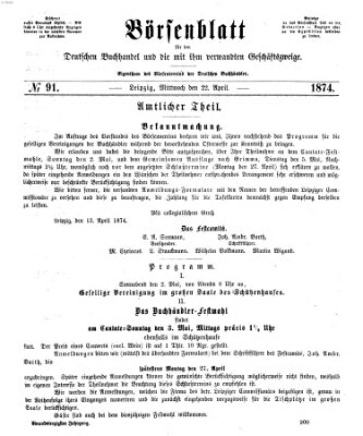 Börsenblatt für den deutschen Buchhandel Mittwoch 22. April 1874