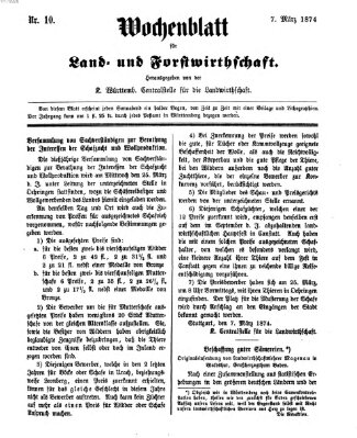 Wochenblatt für Land- und Forstwirthschaft Samstag 7. März 1874