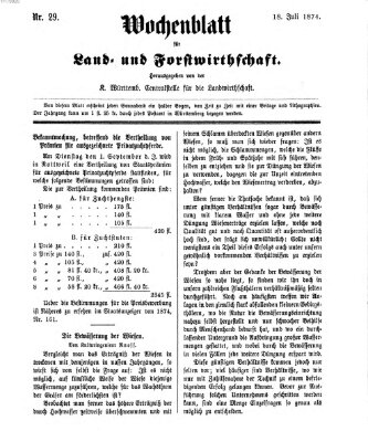 Wochenblatt für Land- und Forstwirthschaft Samstag 18. Juli 1874