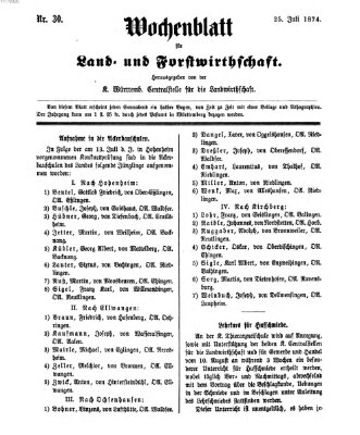 Wochenblatt für Land- und Forstwirthschaft Samstag 25. Juli 1874