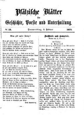 Pfälzische Blätter für Geschichte, Poesie und Unterhaltung (Zweibrücker Wochenblatt) Donnerstag 5. Februar 1874