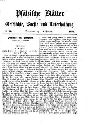 Pfälzische Blätter für Geschichte, Poesie und Unterhaltung (Zweibrücker Wochenblatt) Donnerstag 19. Februar 1874
