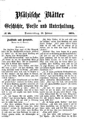 Pfälzische Blätter für Geschichte, Poesie und Unterhaltung (Zweibrücker Wochenblatt) Donnerstag 26. Februar 1874