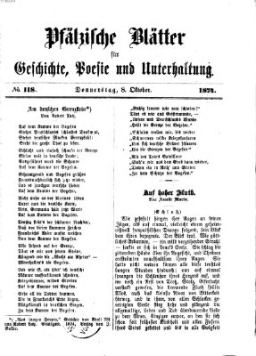 Pfälzische Blätter für Geschichte, Poesie und Unterhaltung (Zweibrücker Wochenblatt) Donnerstag 8. Oktober 1874