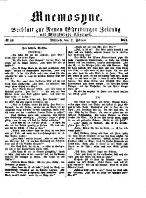 Mnemosyne (Neue Würzburger Zeitung) Mittwoch 11. Februar 1874